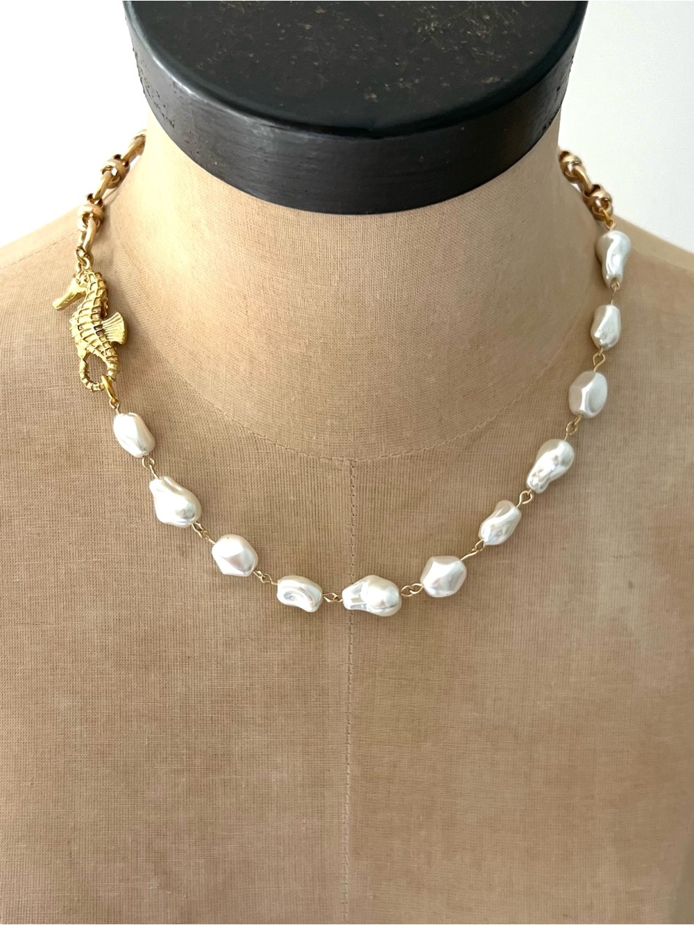 NEW Artisan Gold Seahorse Pearl Necklace